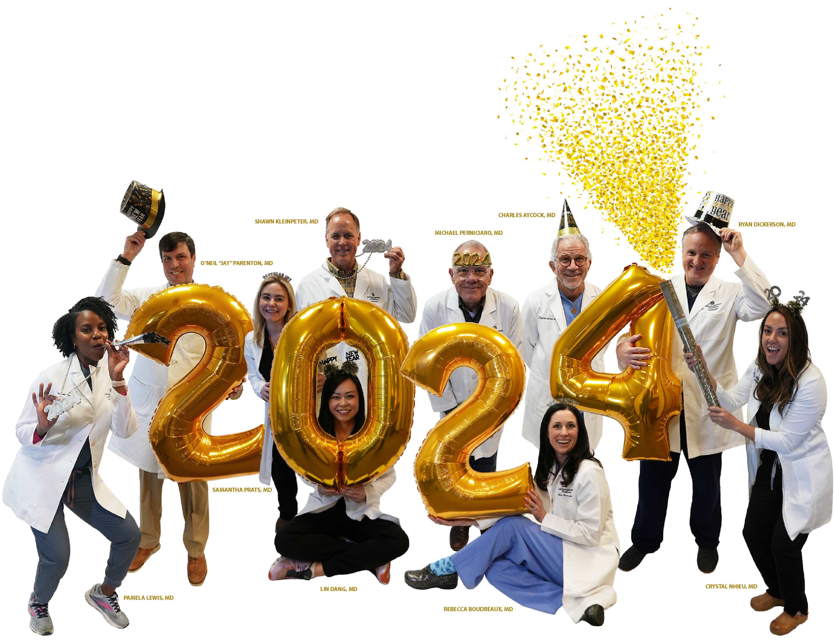 Photo of OBGYNS in Baton Rouge, Louisiana holding up 2024 balloons for the New Year