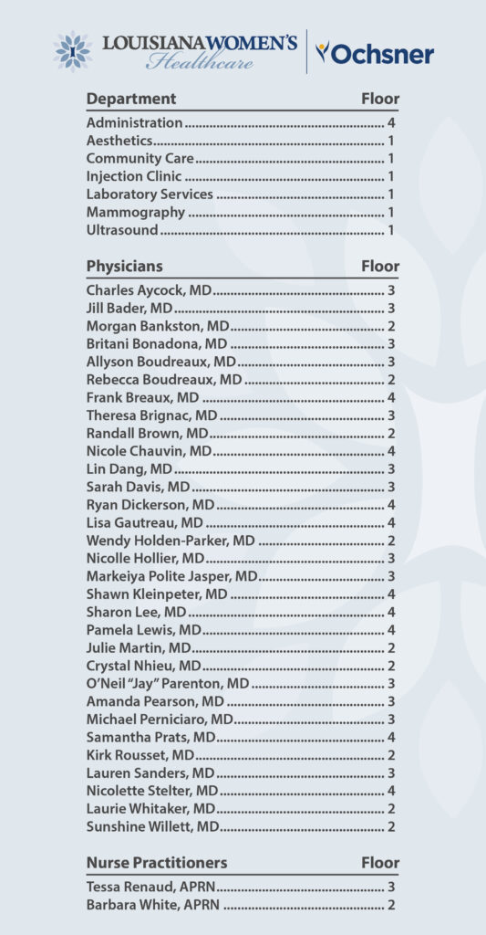 Directory of Physicians at Louisiana Women's Healthcare in Baton Rouge, Louisiana
